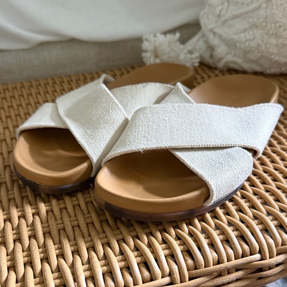 Rothy's Cream and Tan Slide Sandals - Picture 1 of 3